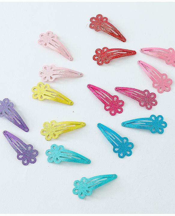 Babyhug Free Size Hair Clips Flower Design Pack of 16- Multicolor
