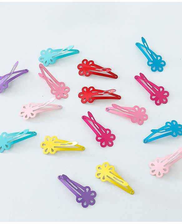 Babyhug Free Size Hair Clips Flower Design Pack of 16- Multicolor