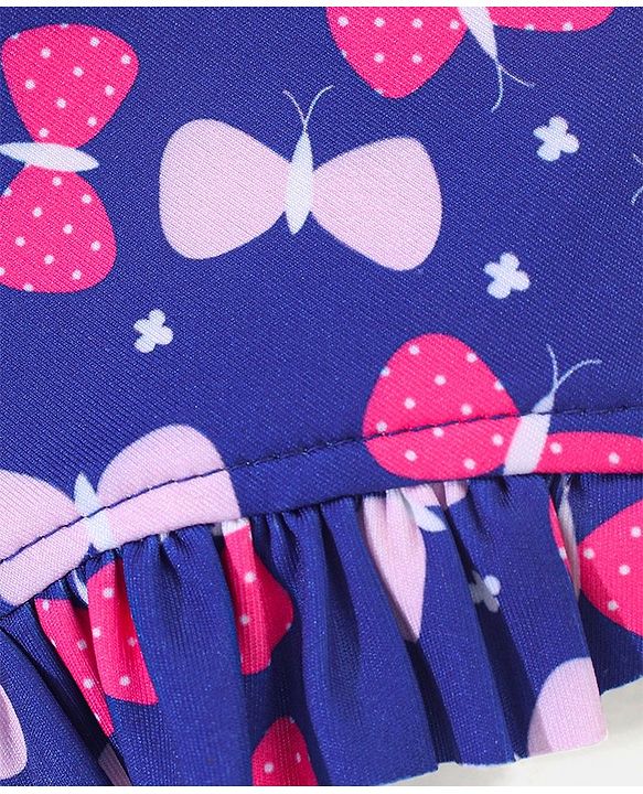Babyhug Sleeveless V Cut Swimsuit Butterfly Print- Blue & Pink