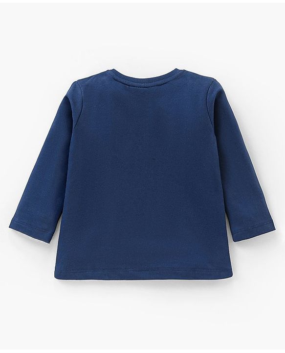 Babyhug Cotton Full Sleeves Looper Fabric Tee with Space Shuttle Print- Navy Blue