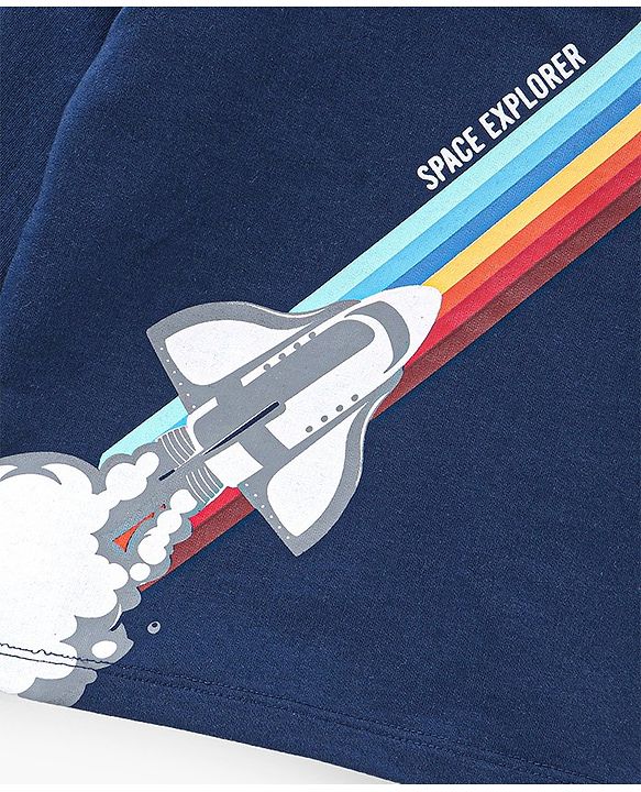 Babyhug Cotton Full Sleeves Looper Fabric Tee with Space Shuttle Print- Navy Blue