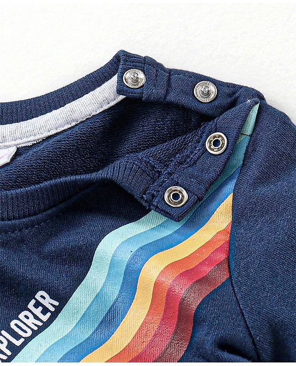 Babyhug Cotton Full Sleeves Looper Fabric Tee with Space Shuttle Print- Navy Blue