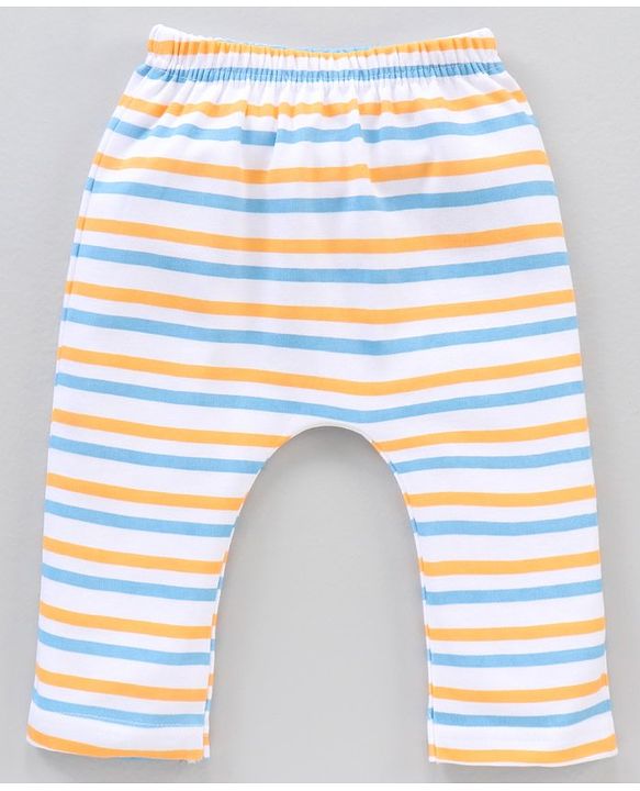 Babyhug Cotton Knit Full Length Striped Pack Of 3 - Blue Orange