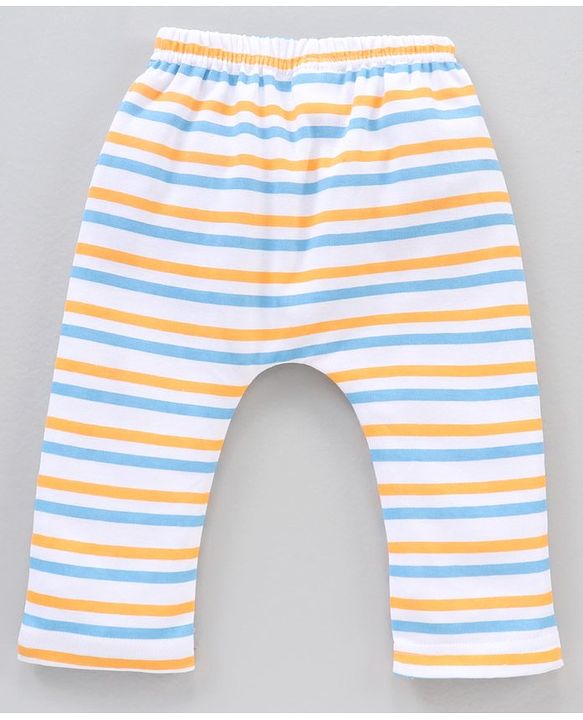 Babyhug Cotton Knit Full Length Striped Pack Of 3 - Blue Orange