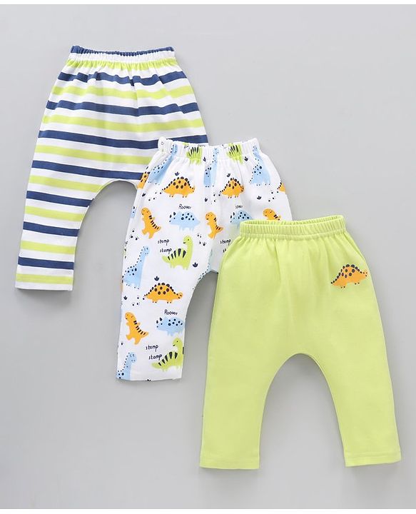 Babyhug Cotton Knit Full Length Striped Pack Of 3 - Green