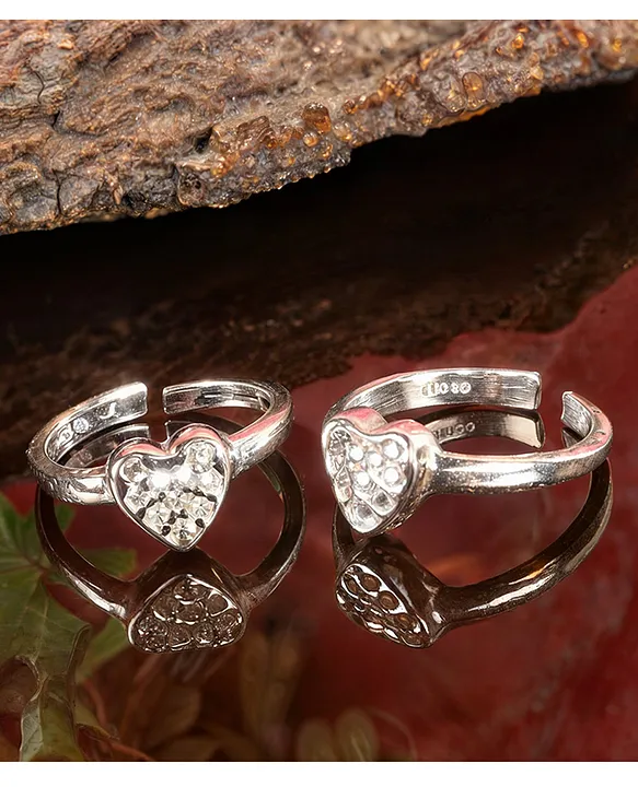 Set of 2 oxidised silver-toned flower shaped adjustable toe ring - Adwitiya  - 4179162