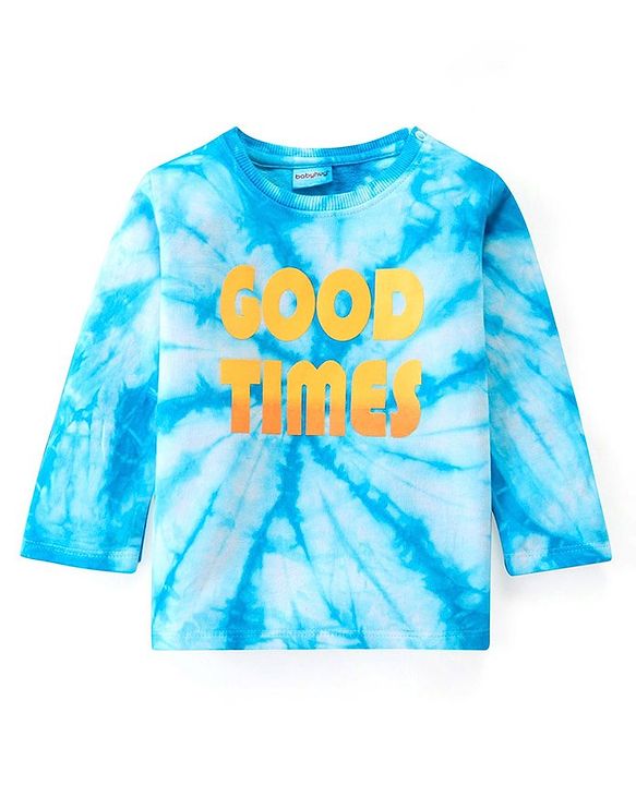 Babyhug Cotton Looper Fabric Full Sleeves Tie and Dye Winterwear T-Shirt Good Times Print - Blue