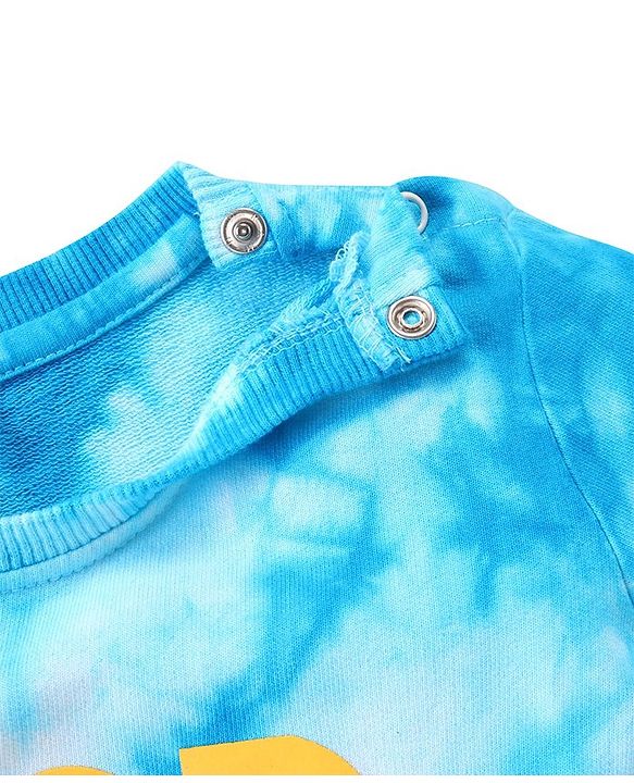 Babyhug Cotton Looper Fabric Full Sleeves Tie and Dye Winterwear T-Shirt Good Times Print - Blue