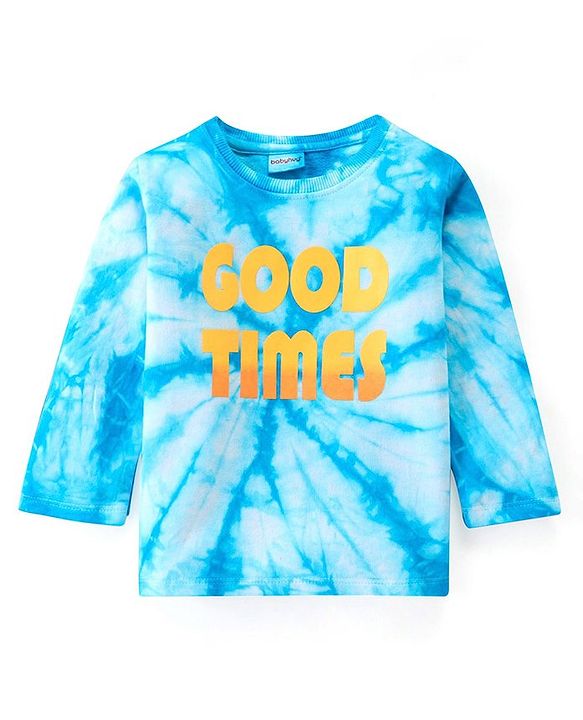 Babyhug Cotton Looper Fabric Full Sleeves Tie and Dye Winterwear T-Shirt Good Times Print - Blue