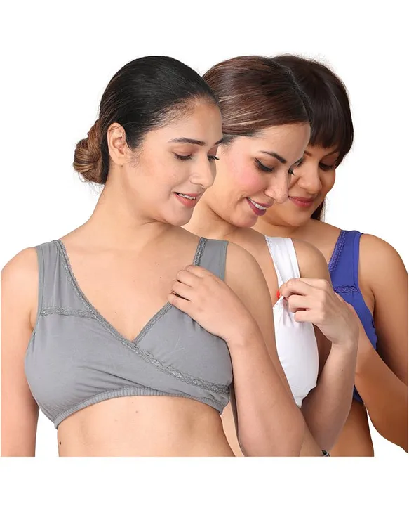 Morph Pack Of 3 Maternity Cotton Leak Proof Sleep Nursing Bra No Hooks Or  Clips Steel Grey White & Royal Blue Online in India, Buy at Best Price from   - 12242966