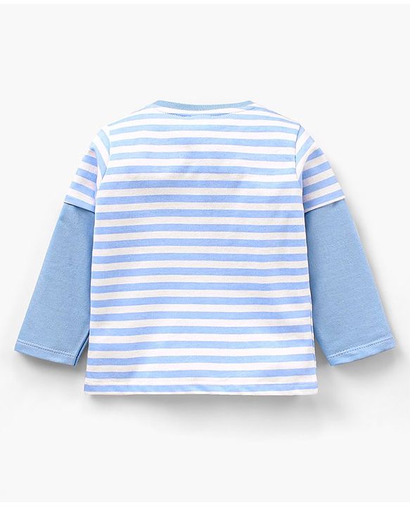 Babyhug Cotton Knit Full Sleeves Striped Winter Wear T-Shirt - White Blue