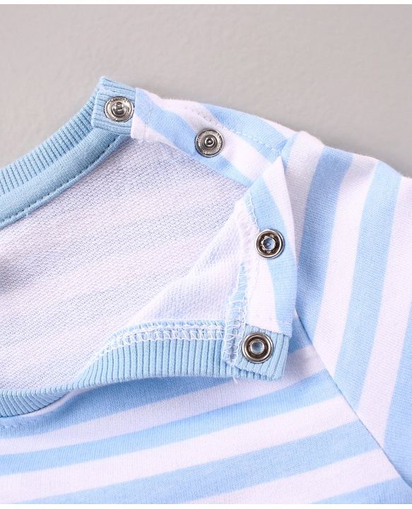 Babyhug Cotton Knit Full Sleeves Striped Winter Wear T-Shirt - White Blue