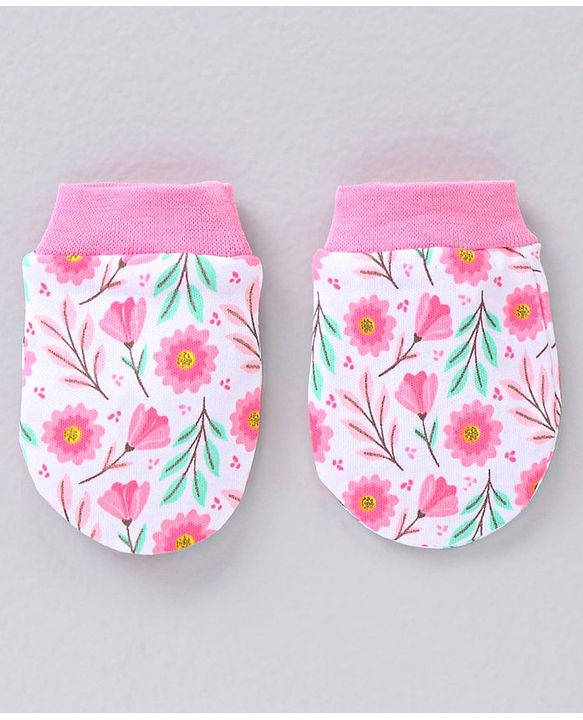 Babyhug 100% Cotton Mittens Striped & Floral Print Pack Of 5 - Multicolor