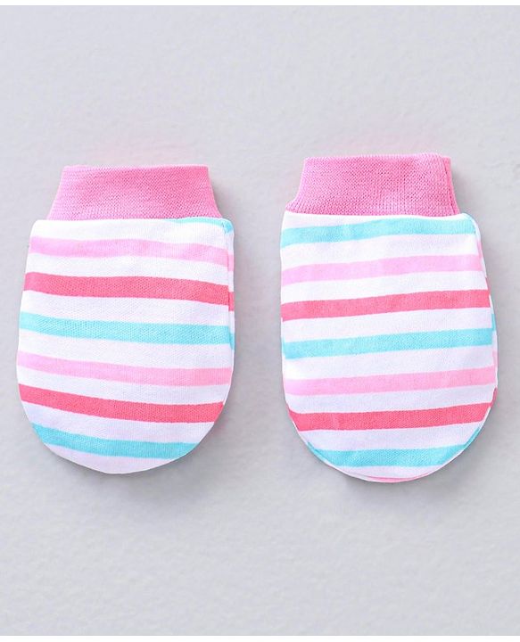 Babyhug 100% Cotton Mittens Striped & Floral Print Pack Of 5 - Multicolor