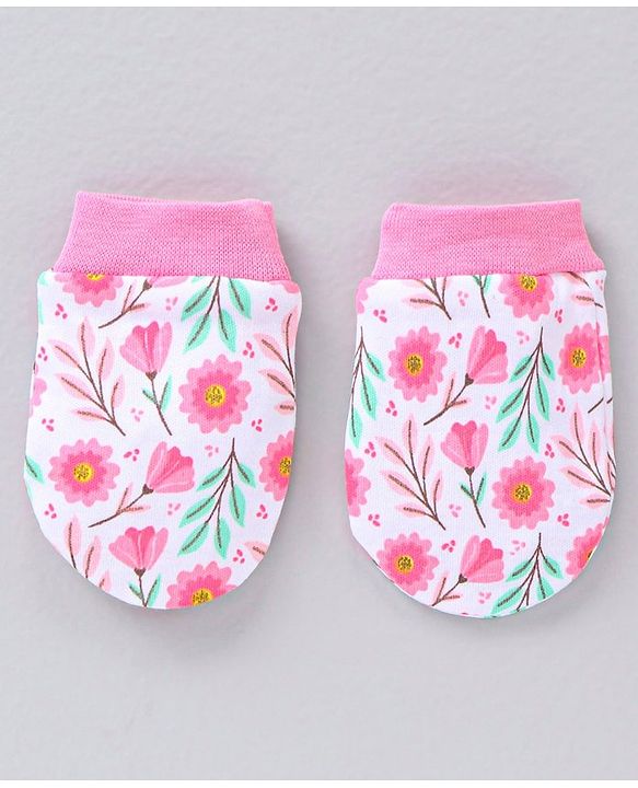 Babyhug 100% Cotton Mittens Striped & Floral Print Pack Of 5 - Multicolor