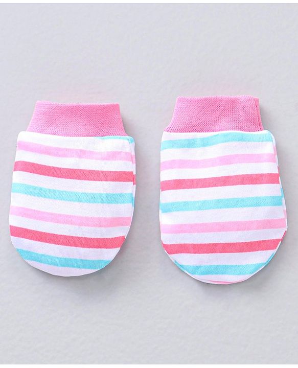 Babyhug 100% Cotton Mittens Striped & Floral Print Pack Of 5 - Multicolor