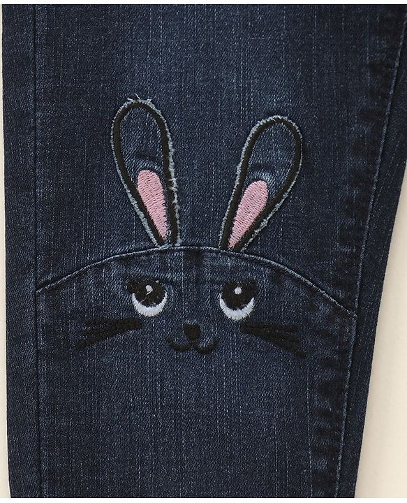 Babyhug Cotton Lycra Full Length Jeggings Bunny Print - Blue