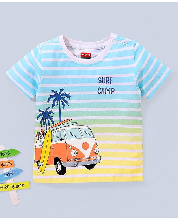 Babyhug Cotton Knit Half Sleeves T-Shirt Van Print - Blue Yellow