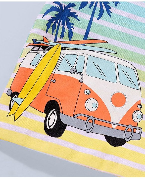 Babyhug Cotton Knit Half Sleeves T-Shirt Van Print - Blue Yellow