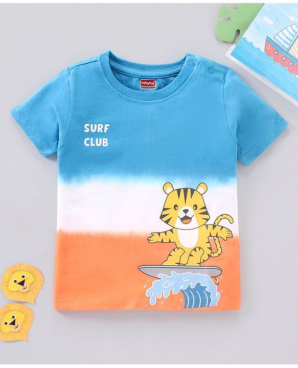 Babyhug Cotton Tie & Dye Half Sleeves T-Shirt Tiger Print- Blue And Orange