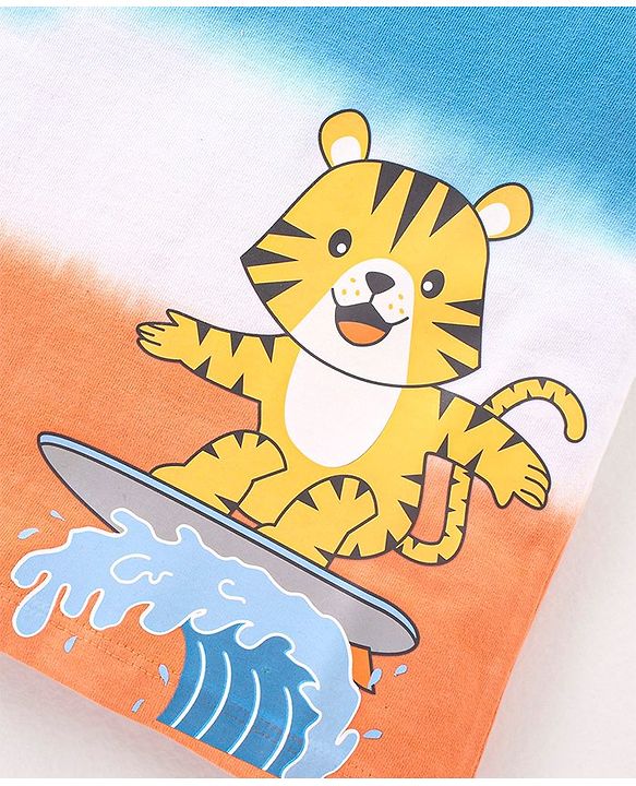Babyhug Cotton Tie & Dye Half Sleeves T-Shirt Tiger Print- Blue And Orange