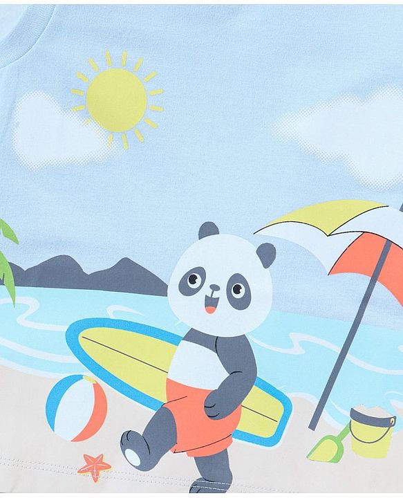 Babyhug Cotton Jersey Sleeveless T-Shirt Panda Print - Blue