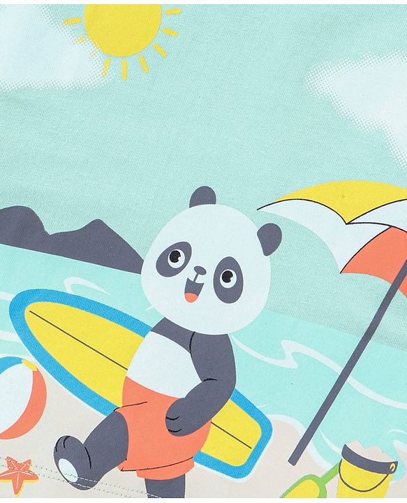 Babyhug Cotton Half Sleeves T-Shirt Panda Print - Mint Green