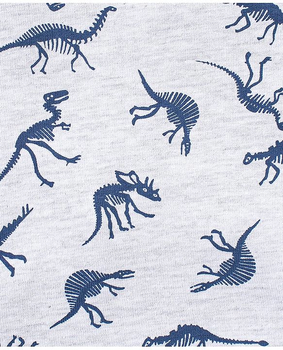 Babyhug Cotton Knit Sleeveless T-Shirt & Denim Shorts Dino Print - Ecru Melange & Blue