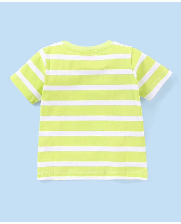 Babyhug 100% Cotton Woven Half Sleeves T-Shirt & Denim Shorts Set Stripes & Monster Print - Green & Blue