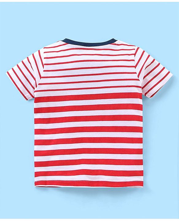 Babyhug Cotton Half Sleeves T-Shirt and Knee Length Shorts Striped - Red & Blue