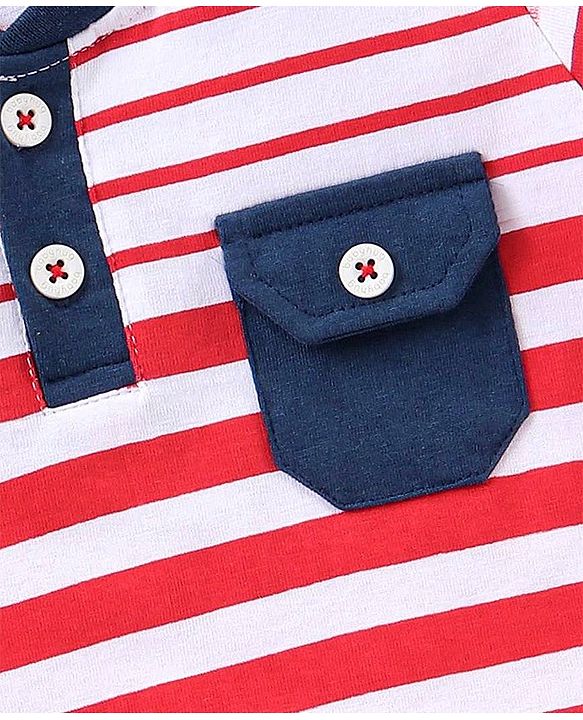 Babyhug Cotton Half Sleeves T-Shirt and Knee Length Shorts Striped - Red & Blue