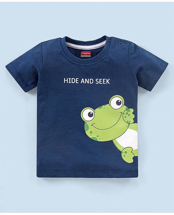 Babyhug Cotton Half Sleeves T-Shirt & Shorts Frog Print - Navy & White