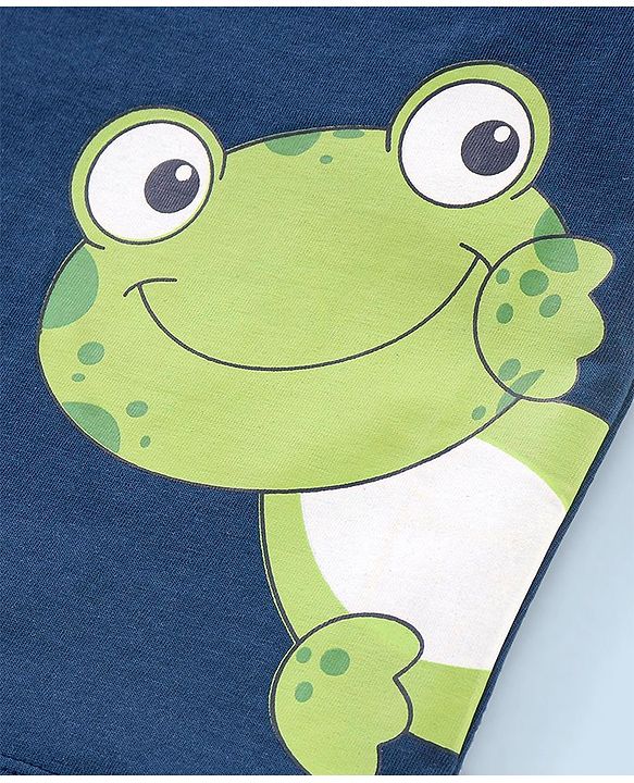 Babyhug Cotton Half Sleeves T-Shirt & Shorts Frog Print - Navy & White
