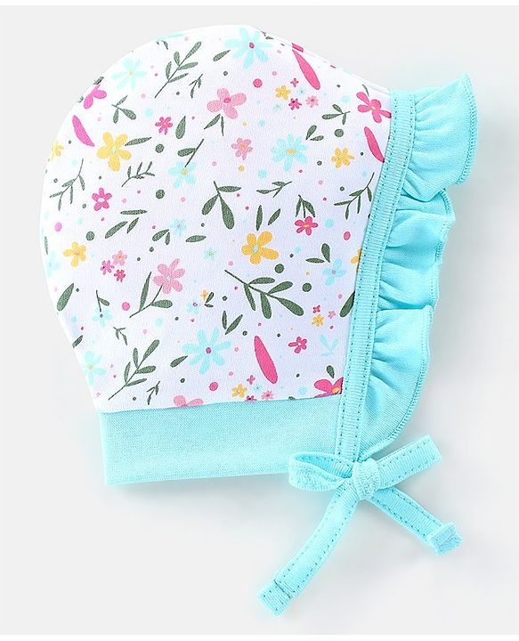 Babyhug 100% Cotton Caps Pack of 2 Floral & Bunny Print Multicolor - Diameter 12 cm