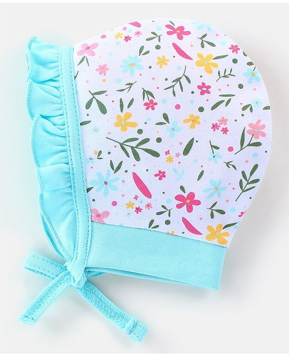 Babyhug 100% Cotton Caps Pack of 2 Floral & Bunny Print Multicolor - Diameter 12 cm