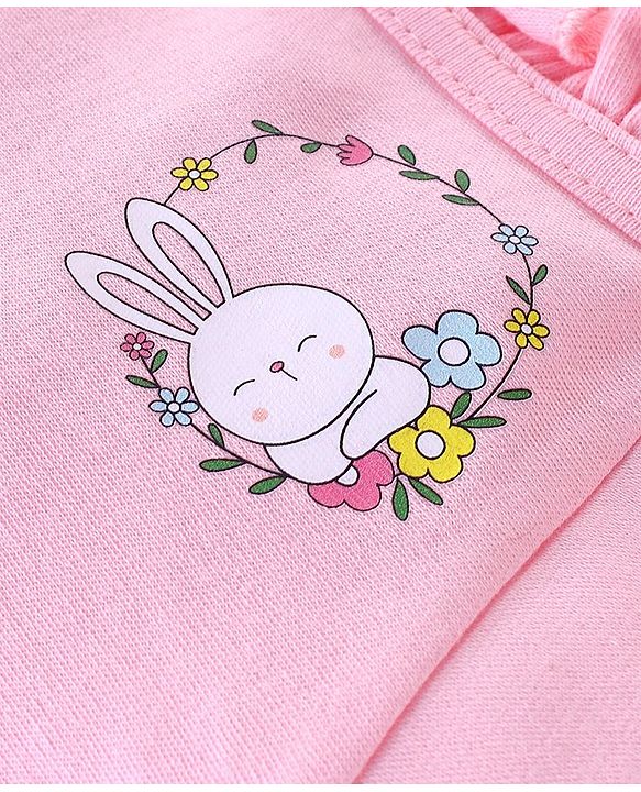 Babyhug 100% Cotton Caps Pack of 2 Floral & Bunny Print Multicolor - Diameter 12 cm