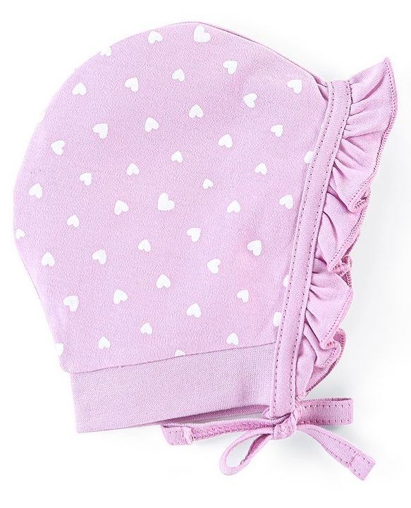 Babyhug 100% Cotton Cap Heart Print Pack of 2 Blue Purple - Diameter 12 cm
