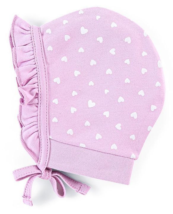 Babyhug 100% Cotton Cap Heart Print Pack of 2 Blue Purple - Diameter 12 cm