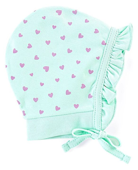 Babyhug 100% Cotton Cap Heart Print Pack of 2 Blue Purple - Diameter 12 cm