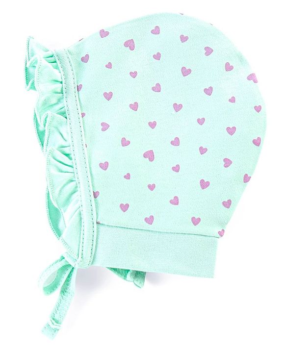 Babyhug 100% Cotton Cap Heart Print Pack of 2 Blue Purple - Diameter 12 cm