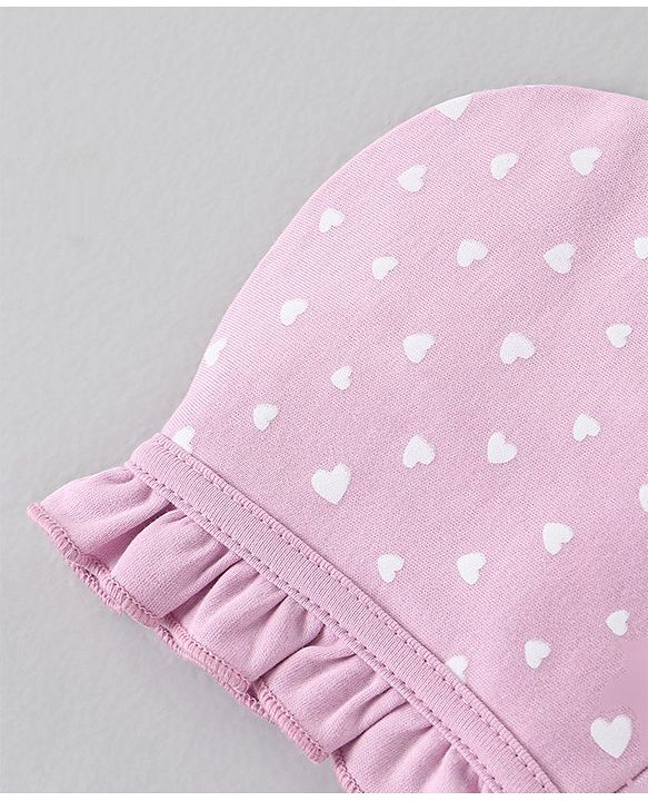 Babyhug 100% Cotton Cap Heart Print Pack of 2 Blue Purple - Diameter 12 cm
