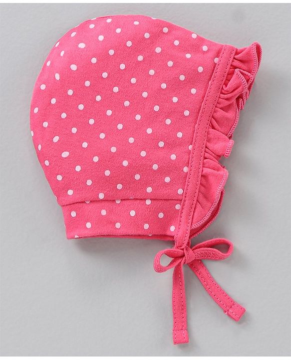 Babyhug 100% Cotton Cap Multi Print Pack of 2 Pink Red - Diameter 12 cm