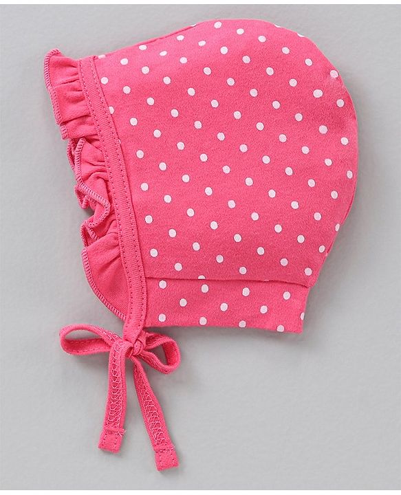 Babyhug 100% Cotton Cap Multi Print Pack of 2 Pink Red - Diameter 12 cm
