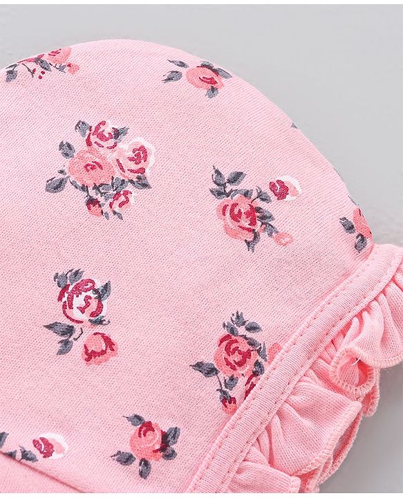 Babyhug 100% Cotton Cap Multi Print Pack of 2 Pink Red - Diameter 12 cm