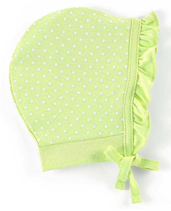 Babyhug 100% Cotton Caps Floral & Dot Print Pack of 2 Pink Green - Diameter 13 cm