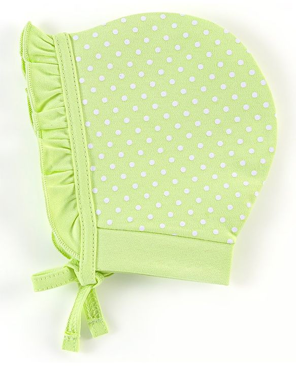 Babyhug 100% Cotton Caps Floral & Dot Print Pack of 2 Pink Green - Diameter 13 cm