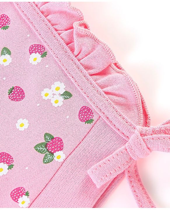 Babyhug 100% Cotton Caps Floral & Dot Print Pack of 2 Pink Green - Diameter 13 cm