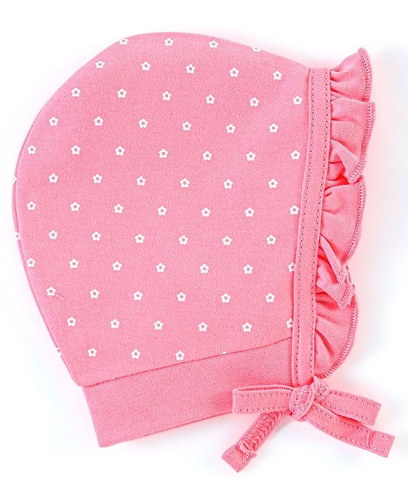 Babyhug 100% Cotton Caps Pack of 2 Floral & Squirrel Print Multicolor - Diameter 12 cm