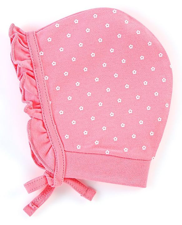 Babyhug 100% Cotton Caps Pack of 2 Floral & Squirrel Print Multicolor - Diameter 12 cm