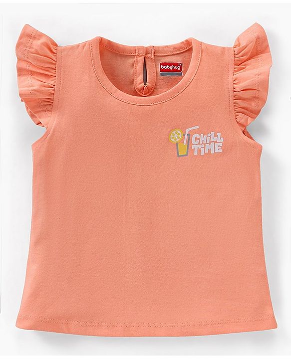 Babyhug Cotton Short Sleeves Tees with Frill Detailing and Graphics Pack of 3 - Peach